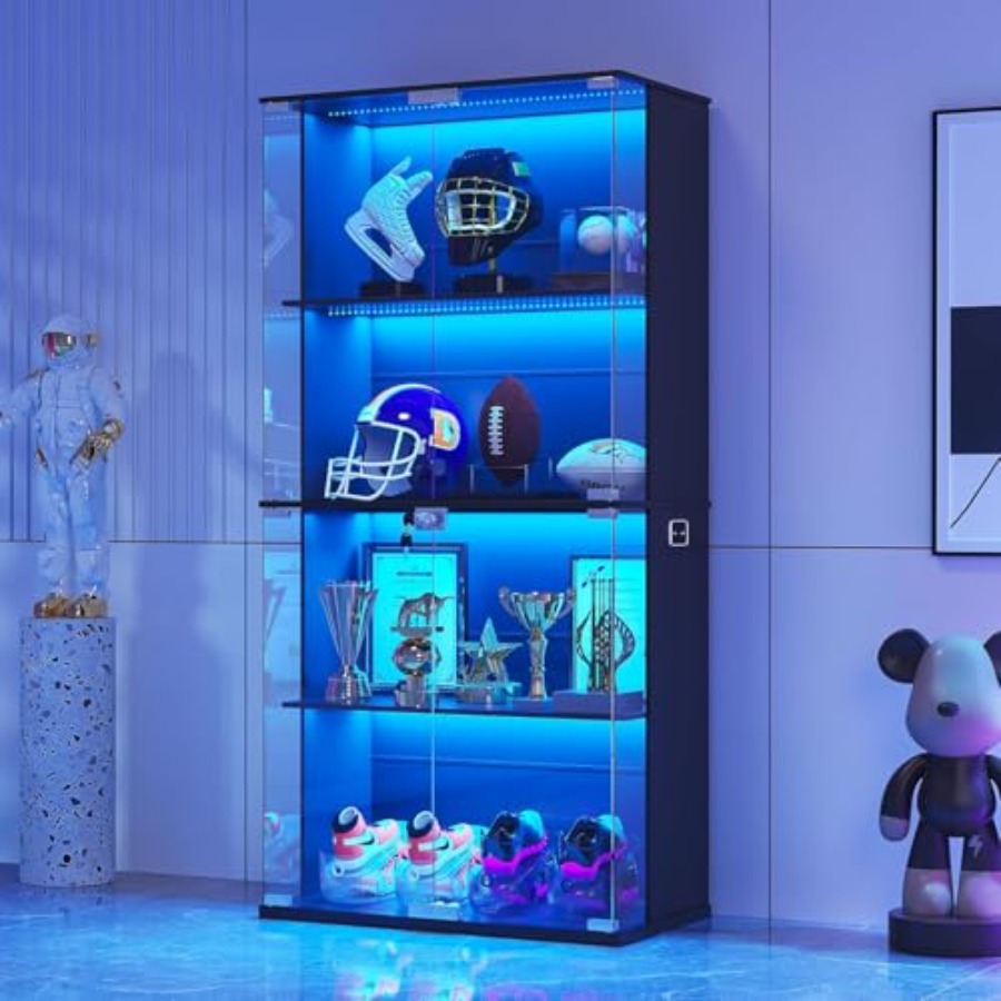 Black Display Cabinet with Gla - Glass Door Hinge 评论和价格
